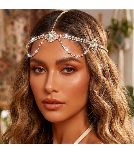Amazon.com : Missgrace Women Bridal Rhinestone Gold Forehead Head